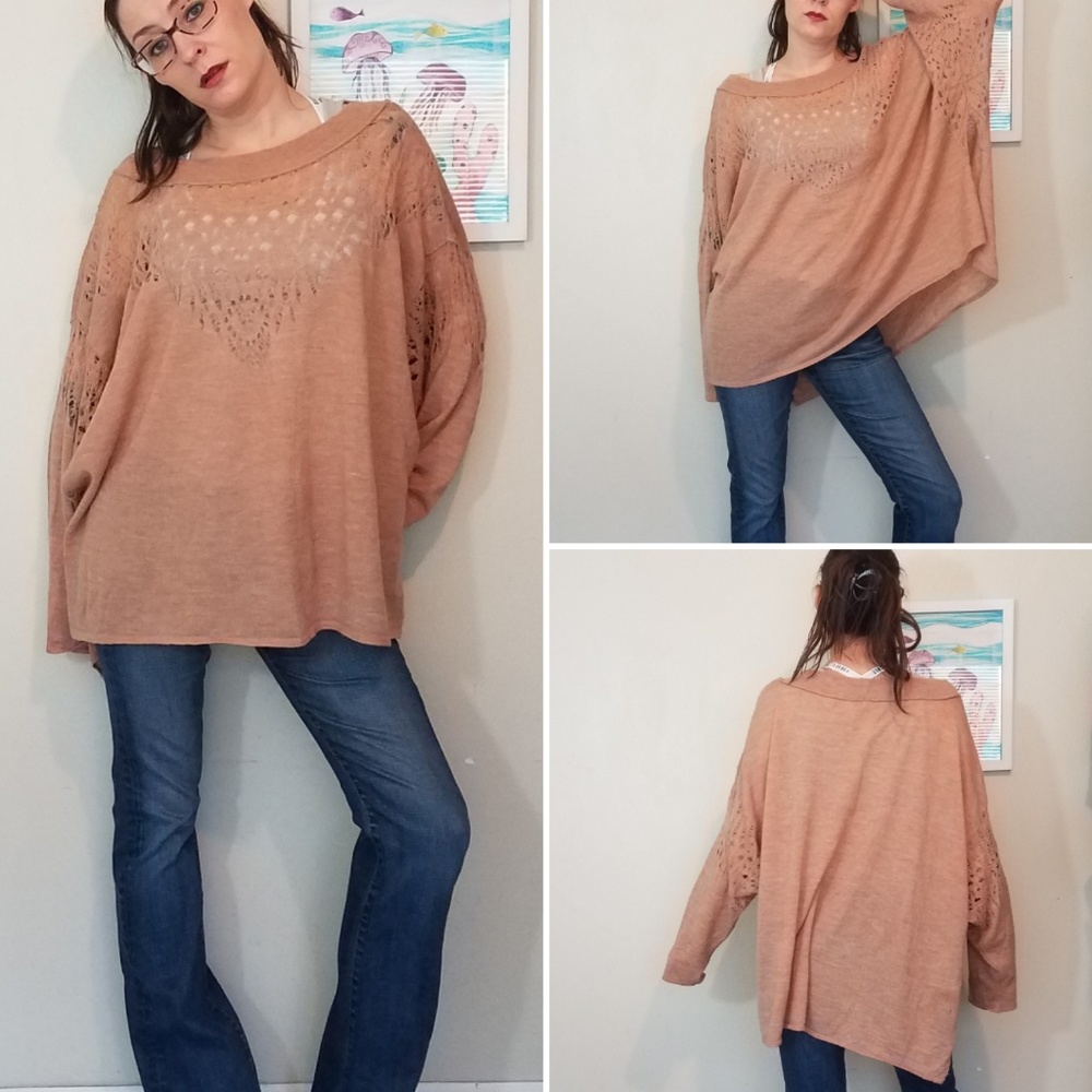 Free People tan oversized dolman sleeve sweater